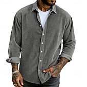 economico camicia da uomo con bottoni-Per uomo Camicia Camicia casual Camicia di Velluto a Coste Camicia con Bottoni Nero Kaki Verde militare Grigio Manica Lunga Tinta unica Collo ripiegato Casuale All'aperto Caldo Abbigliamento Vintage