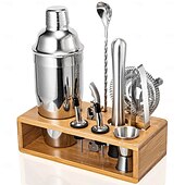 economico Set da Cucina-Set shaker per cocktail da 10 pezzi con supporto in bambù - kit da barman per mixologia