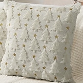 levne Vánoční povlečení-Vánoční povlaky na polštáře s ozdobou na stromeček, měkké plyšové povlaky na polštáře z umělé kožešiny, povlaky na polštáře na vánoční stromeček na svátky, zimní domy, pohovky, postele, verandy,