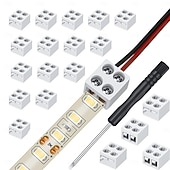 זול אביזרי לד-חבילה של 10 מחברי לד, 2 פינים, 8 מ"מ, 10 מ"מ, מחבר תאורת לד ללא הלחמה, מחברי תאורת רצועת לד לבנים עם מברג, מחברים מאריכים לרצועה עבור רצועת לד בצבע יחיד, 5 וולט, 12 וולט, 24 וולט