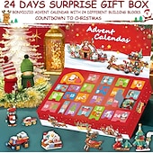 billiga Adventskalender-Jul adventskalender byggklossar för barn julnedräkning present, överraskningsleksak presentask för pojkar flickor ålder 6-12, 6-i-1 jultomten, julgran, tåg &amp;husbyggset, julklapp för barn från 6 år