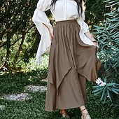 abordables Fondos-Retro Antiguo Medieval Renacimiento Hasta el Tobillo Falda Falda larga Color sólido Corte A Disfraz Mujer Celta Pirata Mascarada Casual Diario Adulto Falda