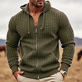 economico felpe con cappuccio da uomo di base-Per uomo Felpa con cappuccio Felpa con cappuccio a zip intera Nero Verde militare Marrone Caffè Con Cappuccio Semplice Jacquard Coulisse Con zip Tasca Sport &amp; Outdoor Quotidiano Ferie Poliestere