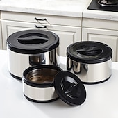 economico Set da Cucina-Contenitore termico per alimenti in acciaio inossidabile da 3 pezzi, contenitore termico portatile a prova di perdite per zuppa da viaggio, campeggio all&#039;aperto, bianco