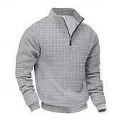 abordables Sweat-shirts basiques-Homme Sweat-shirt Sweat-shirt quart de fermeture éclair Gris Clair Demi-zip Uni Jacquard Quotidien Sport &amp; Loisir Fête Polyester Streetwear Basique Occasionnel Printemps Automne Vêtement Tenue Pulls
