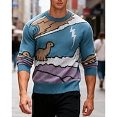 billige genser for menn-Herre Pullover genser Strikket genser Riflet Strikke Vanlige topper Strikket Dinosaur Crew-hals Mote Grunnleggende Feriereise Dagligdagstøy Klær Høst Vinter Lyseblå S M L