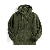 economico felpe con cappuccio da uomo di base-Per uomo Felpa con cappuccio Velluto a coste Verde militare Blu Marrone Grigio Con Cappuccio Semplice Tasca a marsupio Sport &amp; Outdoor Casuale Quotidiano senza stampa Streetwear Cool Abbigliamento