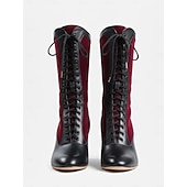 economico Vittoriano &amp; Edoardo-stivali vintage vittoriani con lacci da donna - stivali con tacco steampunk gotici rossi e neri per cosplay, costumi e occasioni natalizie