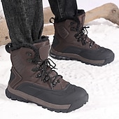 economico Stivali invernali e neve-stivali da neve impermeabili da uomo marroni con calda fodera in pile e suola antiscivolo, scarponi da trekking invernali per climi freddi e terreni innevati
