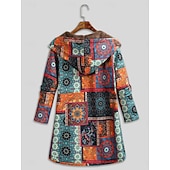 ieftine Jachete căptușite cu fleece-Pentru femei Jachetă din lână geacă Sherpa Comfortabil Respirabil Buzunar Imprimeu Epocă Casual Floral Vacanță Stradă Purtare Zilnică Ieșire Cu Un Nasture Regulat Capișon Fit regulat Manșon Lung