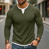 levne Vaflové pletené tričko-Pánské Vaflové tričko Tričko Waffle Henley košile Dlouhý rukáv Tričkový Do V Celý rok Pevná barva Tradiční a retro Na běžné nošení falešný dva kusy Ležérní Domů Venkovní Fialová Top tričko pro muže
