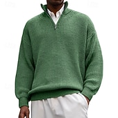 cheap Men's Pullover Sweater-Men's Sweater Pullover Sweater Jumper Quarter Zip Pullover Sweater Ribbed Knit Regular Tops Knitted Slim Fit Plain Standing Collar Knitwear Contemporary Casual Daily Wear Clothing Apparel Spring Fall