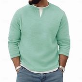economico T-shirt in maglia waffle-Per uomo Maglietta Waffle Maglietta Manica Lunga Girocollo Scollo a V Primavera Autunno Inverno Elegante Caldo Vacanza Finto due pezzi Allenamento All&#039;aperto Casa Nero Verde chiaro Blu chiaro