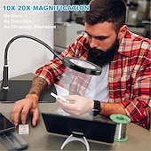 baratos Luzes de leitura-Lupa 10 x 20 x com luz e suporte, lâmpada de aumento com 72 LEDs, 3 modos de cor e luz de aumento regulável para leitura de hobby, trabalho de perto, joias, USB 1 unidade