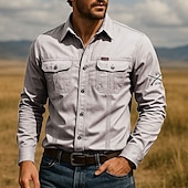 preiswerte Westernhemden für Herren-Herren Mit Buchstaben bedruckt Arrow 1776 Arbeitshemd Westernhemd Cargohemd Langarm Taktisch Vintage-Retro Sport im Freien Arbeitskleidung Frühling Herbst Umlegekragen Zwei Fronttaschen Hemden mit