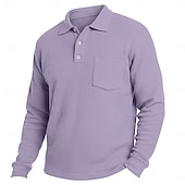 Herre Vaffel poloskjorter Golf poloskjorter Virksomhet Avslappet Knaphul Klassisk Langermet Mote Grunnleggende Helfarge Lomme Høst Vinter Alle årstider Normal Hvit Lyseblå Rød Navyblå Lilla Grønn billige Klassisk poloskjorte for menn-Herre Vaffel poloskjorter Golf poloskjorter Virksomhet Avslappet Knaphul Klassisk Langermet Mote Grunnleggende Helfarge Lomme Høst Vinter Alle årstider Normal Hvit Lyseblå Rød Navyblå Lilla Grønn