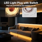 お買い得  プラグストリップライト-LED防水IP65ライトストリップ、16.4～328フィート、強力な粘着剤付きLEDライトストリップ、単列120LED、二列240LED、オン/オフスイッチ付きプラグワイヤー、屋内寝室キャビネット下装飾用
