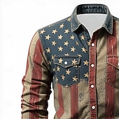 Férfi Amerikai amerikai zászló Hazafias Ing Nyugati ing Hosszú ujj Vintage Retro Hétköznapi Szabadság Munkaruha Tavasz Ősz Térfogatcsökkenés Elöl két zseb Vászonszerű ing Gombolható ingek Medence olcso férfi nyugati ingek-Férfi Amerikai amerikai zászló Hazafias Ing Nyugati ing Hosszú ujj Vintage Retro Hétköznapi Szabadság Munkaruha Tavasz Ősz Térfogatcsökkenés Elöl két zseb Vászonszerű ing Gombolható ingek Medence
