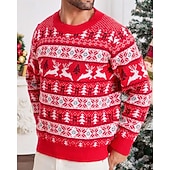 abordables Pull col rond-Homme Pull de Noël Pull de Noël moche Chandails de Noël pull de Noël Pull Côtelé Tricoter Hauts Réguliers Tricoté Chaque Col ras du cou Mode Basique Noël Vacances Vêtement Tenue Automne Hiver Rouge
