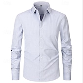 baratos Camisas masculinas de negócios-Homens Camisa Social Saia Camisa casual camisa de botão Tiras verticais Casamento Ao ar livre Branco Rosa Azul Azul Céu Manga Longa Verão Primavera Roupa
