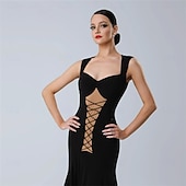 Недорогие Соревновательная одежда-Женское платье для бальных танцев, черное, со шнуровкой и сетчатым эффектом спереди, элегантное, для выступлений в стиле танго, румбы и вальса