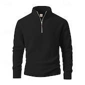 baratos Suéteres básicos-Homens Moletom Moletom de lã Moletom com zíper Preto Roxo Cáqui Café Verde Claro Meio Zíper Tecido Quarter Zip Desportos e Ar livre Diário Feriado Poliéster Roupa de rua Básico Casual Outono Inverno