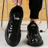 economico Sneakers Casual-Sneakers da uomo color oro metallizzato con suola spessa e finitura riflettente, scarpe da corsa alla moda con lacci per abbigliamento streetwear, da festa e casual