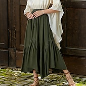 preiswerte Unterteile-Retro Vintage Mittelalterlich Renaissance Midlänge Rock Wikinger Asymmetrischer Saum Einfarbig Kostüm Damen Keltisch Fantasie Halloween Karneval Urlaub Alltagstauglich LARP Erwachsene Rock