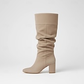 olcso Slouch Boots-női szürke velúr bő szárú csizma hegyes orrú és tömbsarkú cipővel - elegáns őszi és téli lábbelik hétköznapokra és elegáns alkalmakra