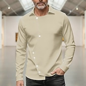 economico camicia da uomo con bottoni-Per uomo Camicia Camicia casual Camicia con Colletto Camicia con Bottoni Camicia Designer Nero Bianco Kaki Manica Lunga Semplice Collo ripiegato Vacanza Casuale Orlo irregolare Abbigliamento Moda