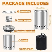 cheap Camping Equipment-Tabletop Fire Pit Smokeless Portable Bonfire 304 Stainless Wood Burning with Grill and Removable Ash Pan, Ideal for Camping and Part