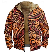 cheap Geometric Pattern-Men's Graphic Hoodie Jacket Fashion Ethnic Casual Long Sleeve Hooded Outdoor Sports Outdoor Going out Light Brown Dark orange Red Orange Brown Pocket Print Fleece Winter Designer S M L XL 2XL 3XL