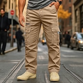 Χαμηλού Κόστους Στρατιωτικά παντελόνια-Ανδρικά Παντελόνια με τσέπες Παντελόνι Cargo Παντελόνι εργασίας Ελαστική μέση Πολλαπλή τσέπη Ισιο πόδι Σκέτο Πλήρες μήκος Δουλειά Διακοπές Εθνοτικό στυλ Μαύρο Πράσινο Χακί Ανελαστικό