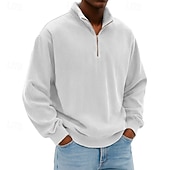 voordelige Basis Sweatshirts-Voor heren Sweatshirt Corduroy Trui met capuchon Stoppen Sweatshirt met kwartrits Wit Opstaande boord Effen Vetoketju Met Textuur Casual Dagelijks Sport &amp; Outdoor Streetwear Stoer Sportkleding Lente