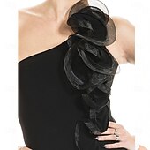 cheap Competition Wear-Women's Ballroom Dance Dress One Shoulder Ruffle Latin Tango Waltz Competition Performance Gown Elegant Flowing Skirt – Black