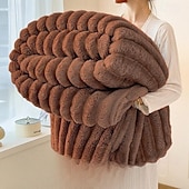 זול שמיכות וכיסויים-שמיכת פרווה ארנבת יוקרתית בצבע אחיד עבה וחמה קטיפה חלבית לזרוק שמיכת קטיפה רכה ונעימה למיטה במשרד