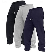 cheap Straight Leg-3Pcs Men's Straight Leg Sweatpants Fleece Trousers Casual Pants Drawstring Elastic Waist Multi-pack Plain Comfort Full Length Outdoor Travel Daily Basic Fashion