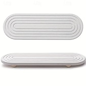 abordables Utensilios de cocina y gadgets-Bandeja de piedra absorbente para encimeras de cocina y baño: escurridor de fregadero de secado rápido con patas de madera, superficie de lufa natural, organizador de desagüe multiusos, artículo