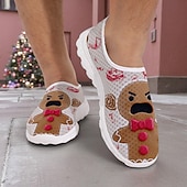 tanie Męskie buty na Boże Narodzenie-Męskie świąteczne kapcie piernikowe - zabawne buty na święta z motywem piernikowych ciasteczek, wygodne, wsuwane, idealne do leniuchowania i codziennego noszenia zimą