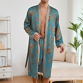abordables Robes de Chambre-Homme Pyjamas Robe en soie Vêtements de Nuit Robe de bain 1 Pièce Impressions Graphiques Mode Élégant Classique Quotidien Maison Lit Polyester Confort Doux Col en V manche longue Ceinture Incluse