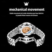 halpa Mekaaniset kellot-OLEVS 7076 Miehen Automaattinen Kello Muodikas Tyhjennetty Mekaaninen Kello Valentine's Day Lahja miehille Vedenkestävä Ruostumattomasta Teräksestä Ranneke Roomalainen Mitta Käsikello