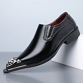 billige Loafers-Brune slip-on pensko i kunstskinn med metalltåhette til herre, elegante fest- og forretningssko