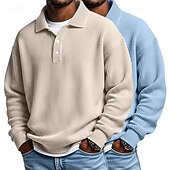 voordelige Klassieke polo voor heren-2 stuks heren wafel poloshirts golf shirt formeel zakelijk klassiek lange mouwen mode effen kleur 2 stuks multi-pack herfst lente &amp;herfst regular fit wit paars blauw wafel poloshirts