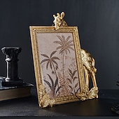 abordables Cadres photo-1 cadre photo décoratif rectangulaire en résine dorée en forme de girafe, cadre en résine, cadre d&#039;affichage photo chaud pour bureau, adapté à la décoration de photos de famille et aux accessoires de