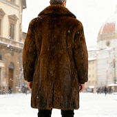 cheap Men's Jackets &amp; Coats-Men's Winter Jacket Faux Fur Coat Vacation Daily Thermal Warm Fleece Fall Winter Plain Fashion Streetwear Lapel Long Black Brown Jacket