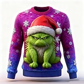  Ugly Christmas Sweater Men's 3D Print Cartoon Character Pullover Sweater Jumper Knitwear Crewneck Casual Vacation Daily Festival Keep Warm Long Sleeve Spring Fall Winter Red Blue Purple
