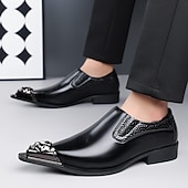 billige Loafers-Brune slip-on pensko i kunstskinn med metalltåhette til herre, elegante fest- og forretningssko