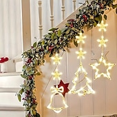baratos Luzes de cordas de férias-Luz de Janela de Natal 1PC com Bateria Luz de Cortina Branca Quente Suspensa com Ventosa Luz de Árvore de Natal e Estrela para Decoração de Janela em Festa de Natal e Ano Novo