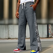 baratos Perna Reta-Homens Calças Esportivas Calça de moletom com pernas largas Calças Calças largas Com Cordão Cintura elástica Botão Lateral Bloco de cor Tecido Pavio Humido Respirável Comprimento total Esportes