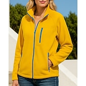 cheap Fleece &amp; 3 in 1 Jackets-Women's Solid Colored Winter Coat Full Zip Jacket Polar Fleece Jacket Fall / Winter with Pockets Long Sleeve Athleisure Windproof Warm Hiking Running Travel Vacation Blue Black White Sportswear